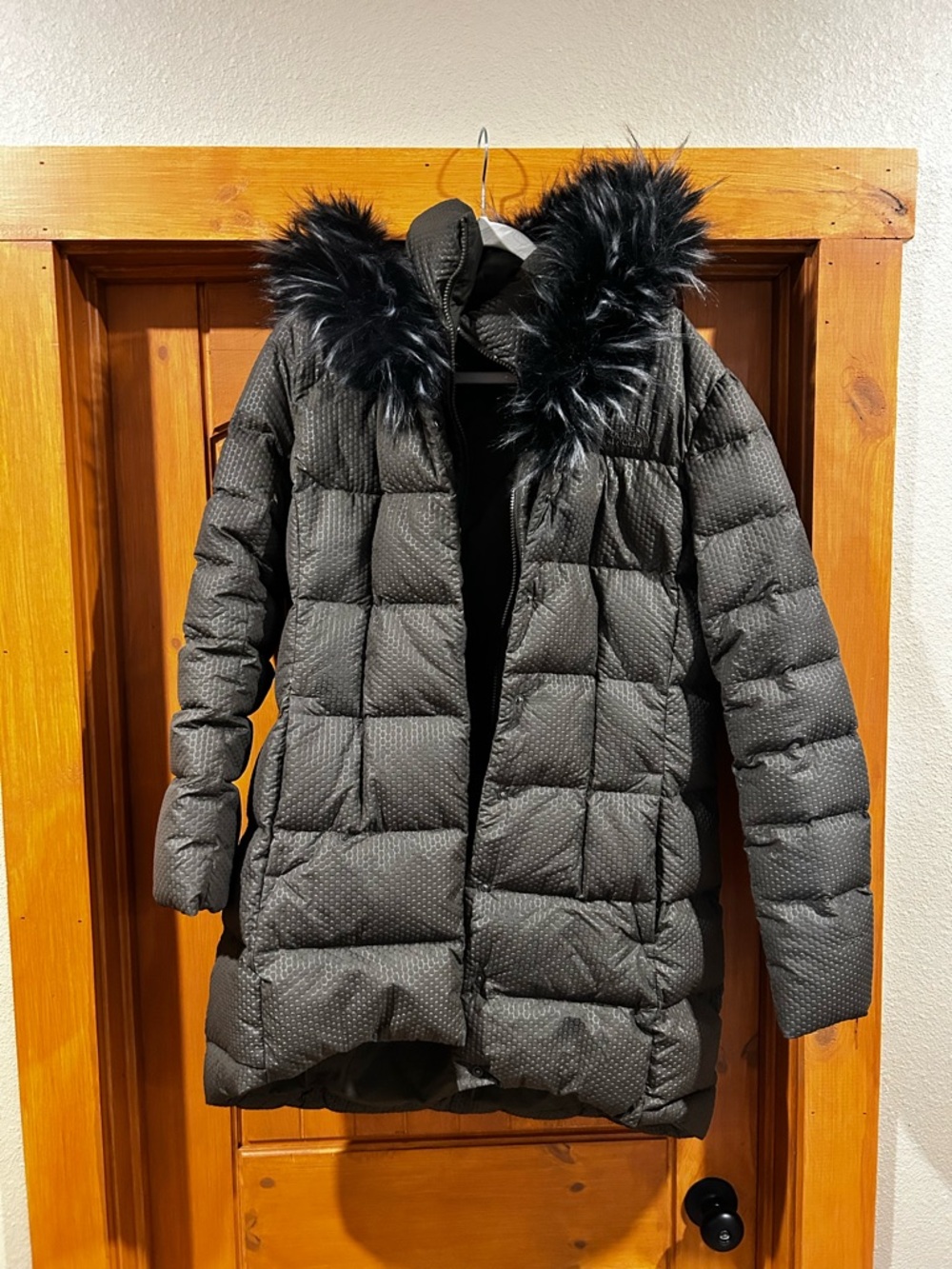 The North Face Green Quilted Ski Puffer Coat with Faux Fur Hood